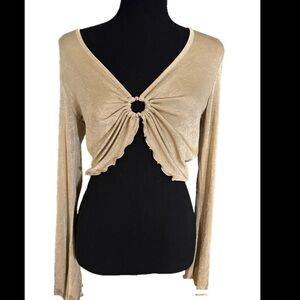 NWT SIGNIFICANT OTHER GOLD LONG SLEEVE CROPPED TOP WITH CENTER RING DETAIL
